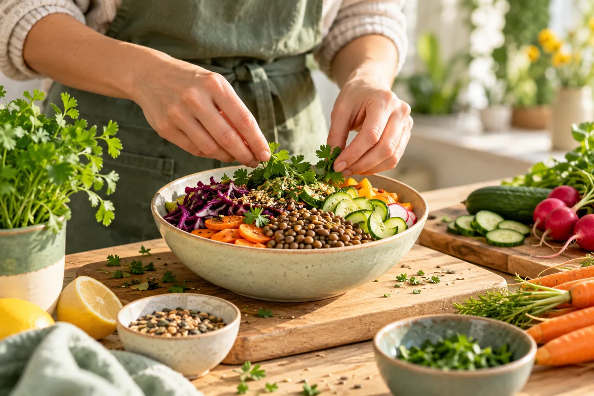 Bol de légumes et lentilles pour perdre du poids durablement